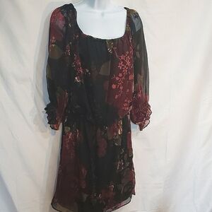 Boston Proper Red and Black Long Sleeve Sundress